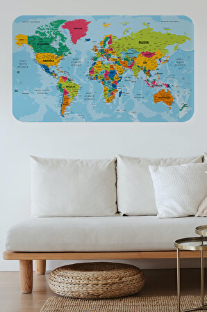 Harita Sepeti Türkçe Eğitici Ülke ve Başkent Okyanus Detaylı Atlası Dekoratif Dünya Haritası Duvar Sticker 3870