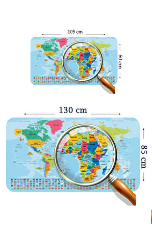 Harita Sepeti Türkçe Dünya ve Türkiye Haritası Eğitici Ülke Bayraklı Çocuk Odası Genç Odası Duvar Sticker 3882B