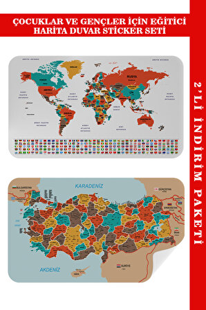Harita Sepeti Eğitici Öğretici Dünya ve Türkiye Haritası Çocuk Odası Duvar Sticker 3886
