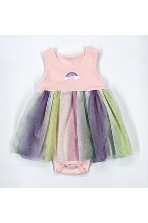 Hobbe Baby Gökkuşağı Motifli Kız Bebek Elbisesi