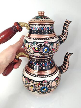 Çaydanlık Çay Demlik Erzincan İşlemeli Mineli Bakır Çaydanlık Osmanlı Kararmaz 