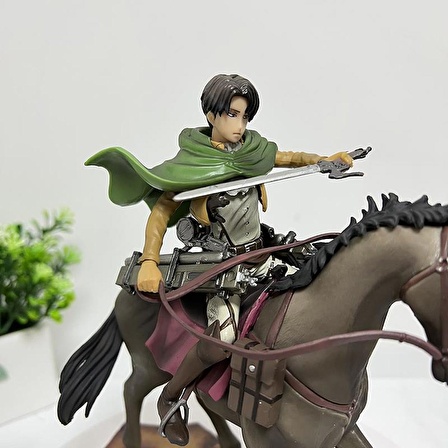 Anime Attack On Titan Levi Ackerman Atlı Karakter Figür Oyuncak Standlı Biblo 