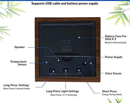 Ahşap Çalar Saat Sese Duyarlı LED Dijital Elektronik Masa Saati 