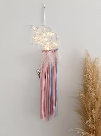 Düş Kapanı Led Işıklı Beyaz Unicorn Düş Rüya Kapanı Dream Catcher 