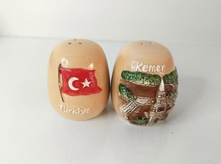 Seramik Tuzluk Biberlik 2 li Set Baharatlık Türk Bayraklı Ev Mutfak  