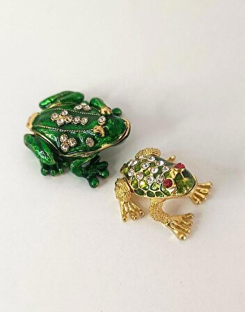 Mücevherat Takı Kutusu Kurbağa Swaroski Taşlı 2 Adet Ev Dekorasyon Masa Süsü