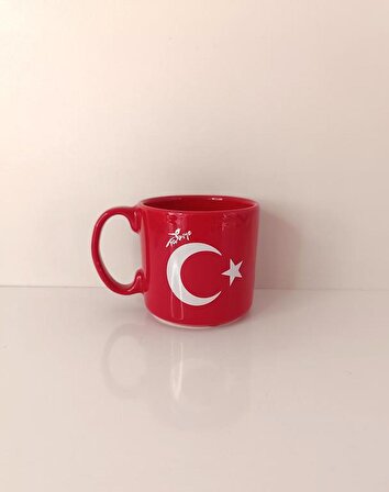 Bardak Seramik Kupa 320 ml Türk Bayrak Ay Yıldız Çay Kahve Su 