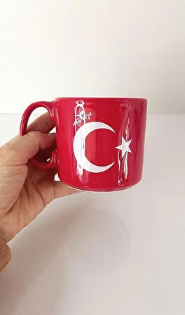 Bardak Seramik Kupa 320 ml Türk Bayrak Ay Yıldız Çay Kahve Su 