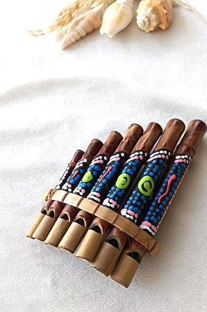 Pan Flüt Bambu Boyalı Ahşap El Sanatları Dekoratif  7 Nota Müzik 