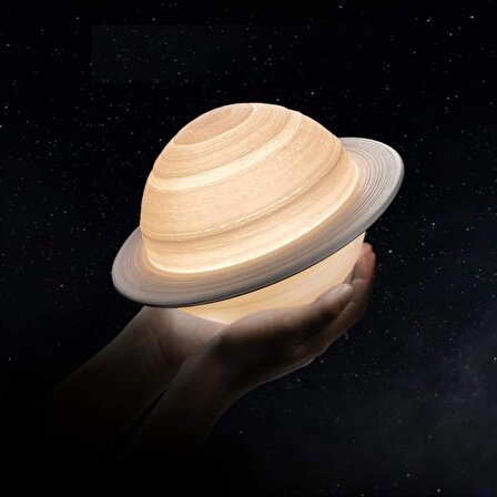 Ay Satürn Lambası Gece Işığı 3D Baskı 3 Renk Başucu Lambası Standlı USB Şarj Bebek Çocuk Odası