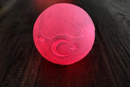 Türkiye Bayrak Temalı Dekoratif 3D Ay Lamba Renk Değiştiren Gece Lambası