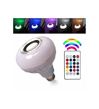 Gece Lambası Bluetooth Hoparlör Ledli Lamba Kumandalı Mp3 Çalar Ampul Renkli Ampul