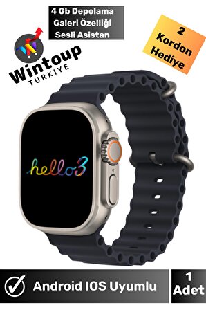 Hello Watch 3 Plus Amoled 3 Kordon Ultra 49mm Watch 9 Şarj Pusula 4gb Akıllı Saat