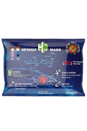 HİPOKRAT MASK Hipokrat Çocuk Gümüş Ion & Biopolimer Katmanlı Virüs Ve Bakteri Koruyuculu 4 4=8 Katlı 250 Adet HMÇOCUK250