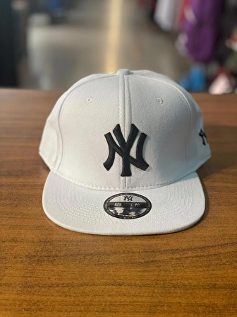 NY Yankees Nakışlı Beyaz Renk Hiphop Snapback Rapper Basket Cap Şapka