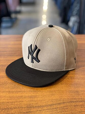 NY Yankees Nakışlı Bej Siyah Renk Hip Hop Snapback Rapper Cap Şapka