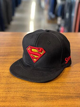 Superman Nakışlı Siyah Kanvas Hiphop Snapback Rapper Basket Cap Şapka