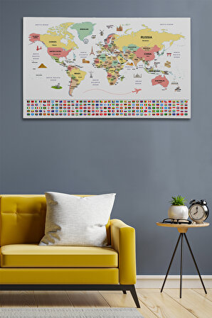 Dünya Haritası Ülke Bayraklı ve Başkentli Kanvas Tablo 1945