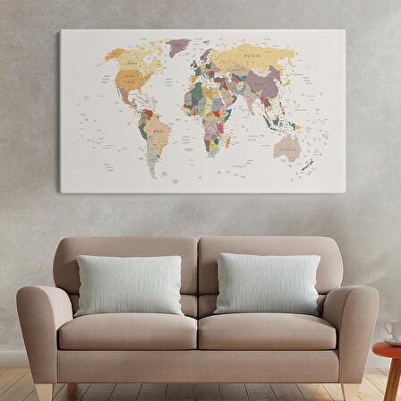 Dekoratif Kanvas Tablo Dünya Haritası 1031 ( TEK PARÇA )