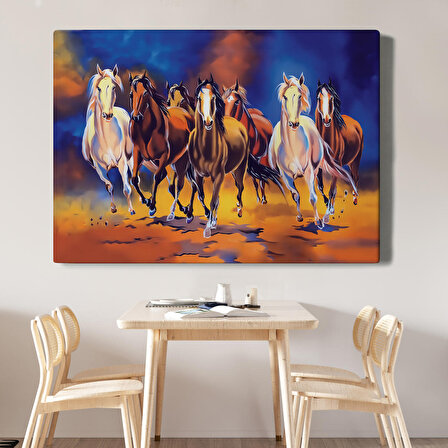 Koşan Atlar Yağlıboya Görünüm Dekoratif Kanvas Tablo ( TEK PARÇA )