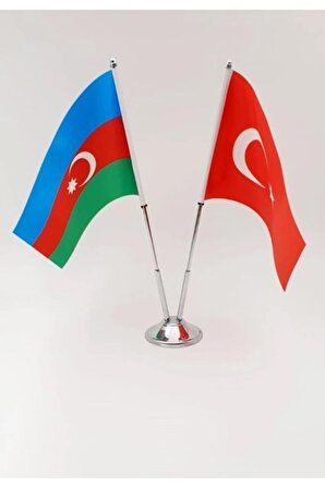 Azerbaycan - Türkiye Masa Bayrağı Çiftli  