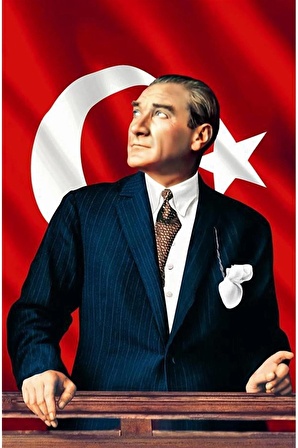 50x75 CM ATATÜRK BASKILI TÜRK BAYRAĞI ATATÜRK POSTERİ RAŞEL KUMAŞ