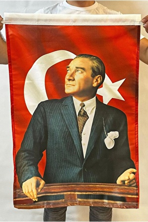 100x150 CM ATATÜRK BASKILI TÜRK BAYRAĞI ATATÜRK POSTERİ RAŞEL KUMAŞ