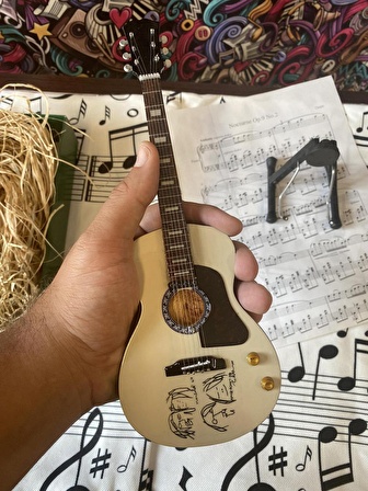 Akustik Gitar El Yapımı Ahşap Minyatür Hediyelik Biblo 25 cm 4 Gibson John Lennon