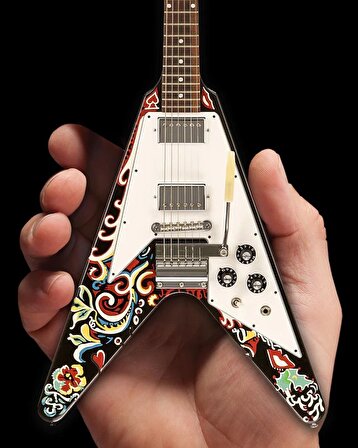 Elektro Gitar El Yapımı Ahşap Minyatür Hediyelik Biblo 25 cm Gibson ve  Jimi Hendrix
