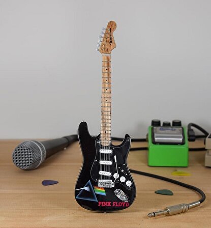 Elektro Gitar El Yapımı Ahşap Minyatür Hediyelik Biblo 25 cm 8 Pink Floyd Dark Side Of The Moon Fender 