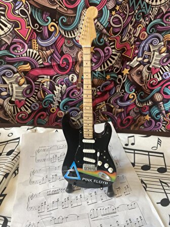 Elektro Gitar El Yapımı Ahşap Minyatür Hediyelik Biblo 25 cm 8 Pink Floyd Dark Side Of The Moon Fender 