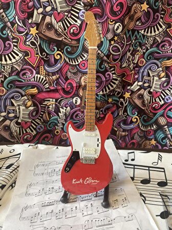 Elektro Gitar El Yapımı Ahşap Minyatür Hediyelik Biblo 25 Fender Mustang Kurt Cobain Nirvana