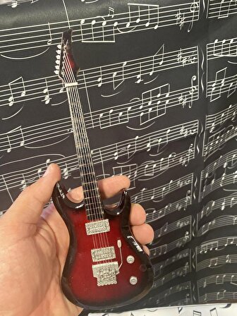 Herşey Nota Elektro Gitar Koyu Kahve El Yapımı Biblo Minyatür 25 cm