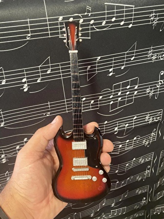 Elektro Gitar Koyu Kahve El Yapımı Biblo Minyatür 26 cm