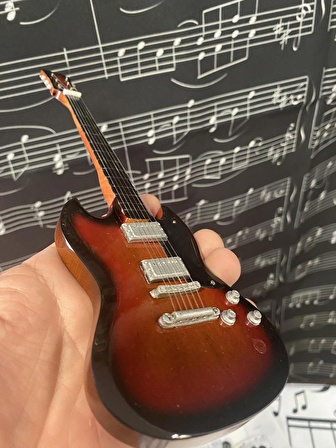 Elektro Gitar Koyu Kahve El Yapımı Biblo Minyatür 26 cm