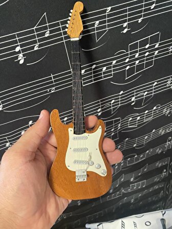  Elektro Gitar Ahşap El Yapımı Biblo Minyatür 25 cm