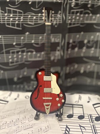 Vintage Elektro Koyu Kahve Gitar El Yapımı Biblo Minyatür 25 cm 3D