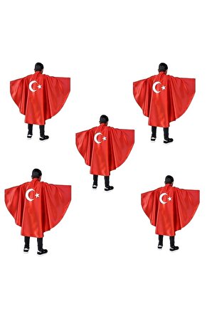 23 Nisan Özel Türk Bayraklı Kırmızı Gösteri Pelerini İlk Okul 5 Adet