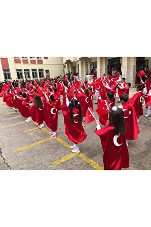 23 Nisan Özel Türk Bayraklı Kırmızı Gösteri Pelerini İlk Okul 5 Adet