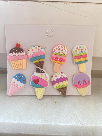 Cupcake Dondurma Renkli Terlik Süsü Cross Terlik Jibbitz Terlik Aksesuarı 8 Adet