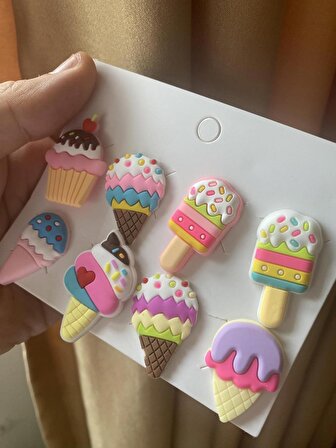 Cupcake Dondurma Renkli Terlik Süsü Cross Terlik Jibbitz Terlik Aksesuarı 8 Adet
