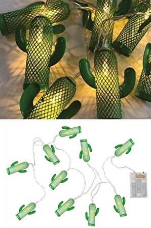 BUFFER® Pilli Yeşil Kaktüs Led Işık Zinciri Dekoratif Süs Aydınlatması