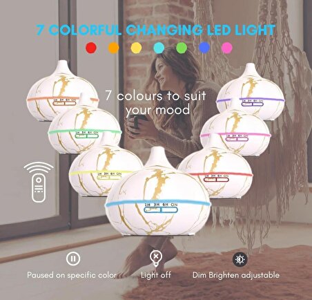 Aroma Terapi Oda Hava Nemlendirici 550ml Ultrasonik Buhar Makinesi Ahşap Görünüm 7 Renk Led Işıklı
