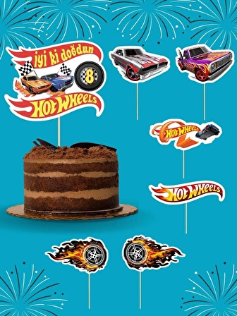 Hot Wheels 8 Yaş Doğum Günü Pasta Süsü