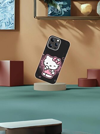 iPhone 11 Uyumlu Siyah Hello Kitty Desenli Telefon Kılıfı