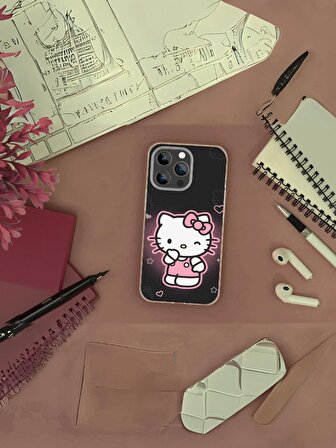 iPhone 11 Uyumlu Siyah Hello Kitty Desenli Telefon Kılıfı