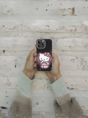 iPhone 11 Uyumlu Siyah Hello Kitty Desenli Telefon Kılıfı
