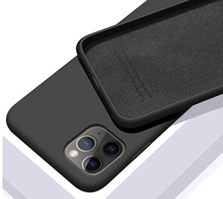 Apple Iphone 11 Uyumlu (6.1") içi Kadife Lansman Liquid Silicone kılıf Şok Emici Full Kasa Koruma Sağlayan Kılıf (Siyah)