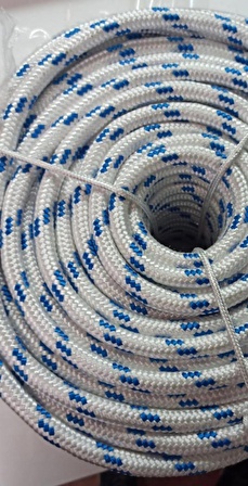 12 mm İskota Halat 10 metre-Parlak İpek Örgülü Polyester Halat-Tekne Halatı