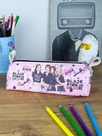 Kalem Kutusu Black Pink Blink Üçgen Tasarım Vegan Deri (Kalemlik)